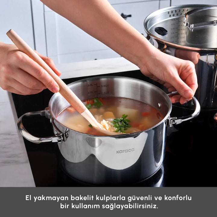 Karaca Burgaz – 8 dele Stålgrydesæt med Foldbare Håndtag