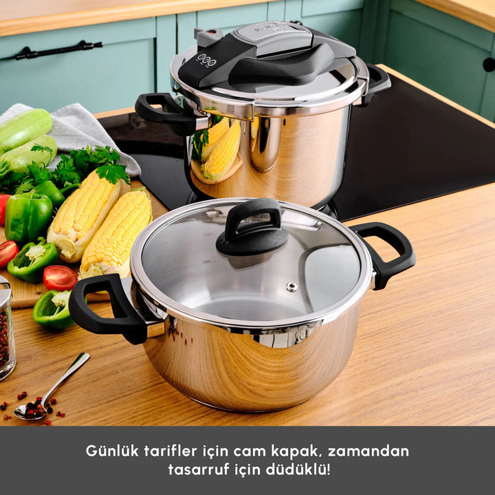 Karaca Perfect Trykkoger-sæt med induktionsbund | 4 + 6 liter | Rustfrit stål