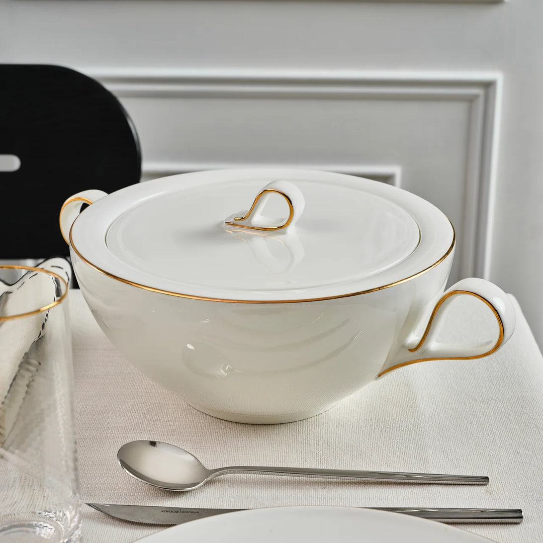 Karaca Fine Pearl - Extra Chanak Tallerkensæt - 55 dele | 12 personer | Hvid/Guld