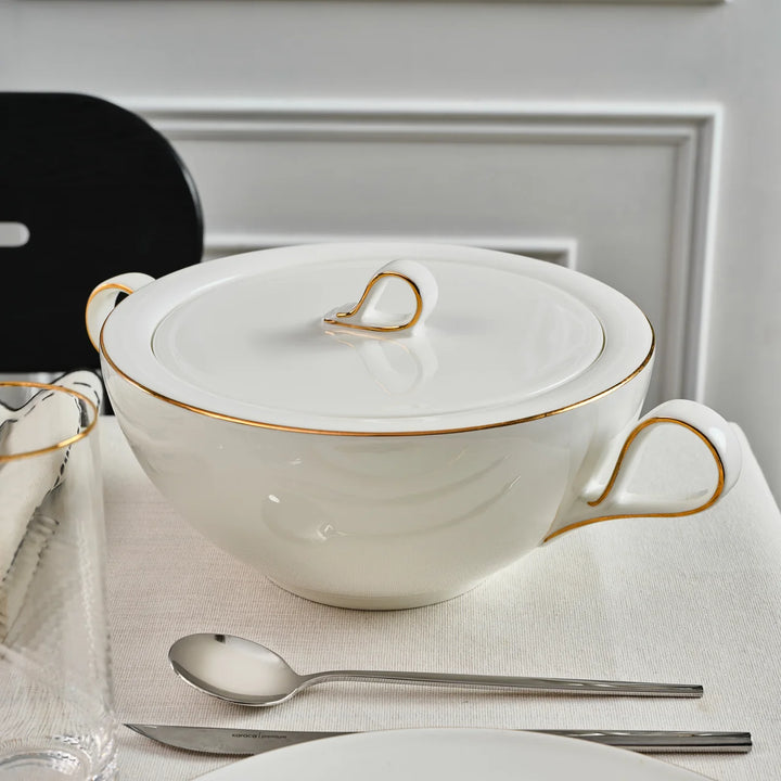Karaca Fine Pearl - Extra Chanak Tallerkensæt - 55 dele | 12 personer | Hvid/Guld