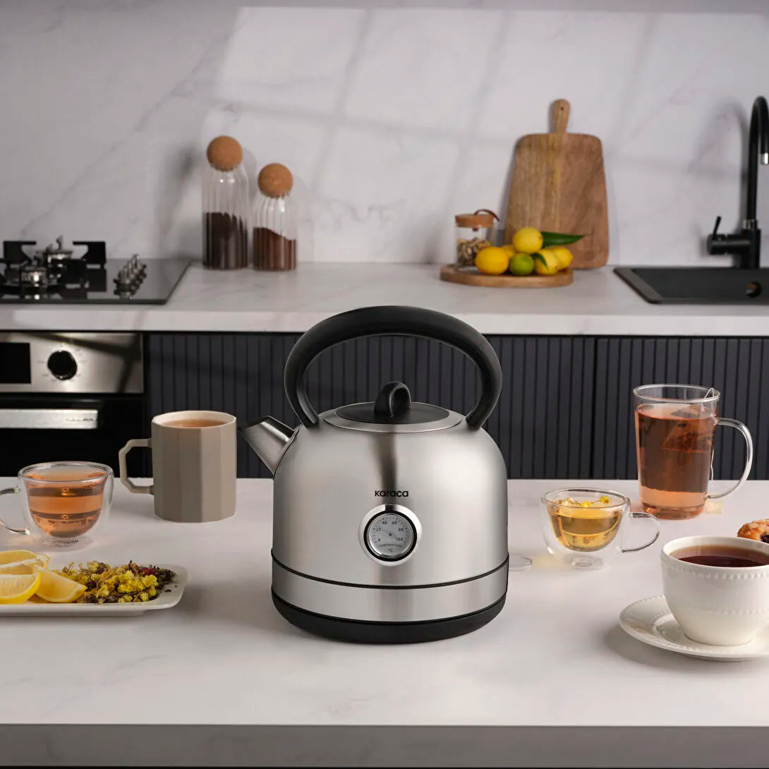 Karaca Retro 2202 Elkedel – Nostalgi og Kraftfuld Elegance Grå (2200W)