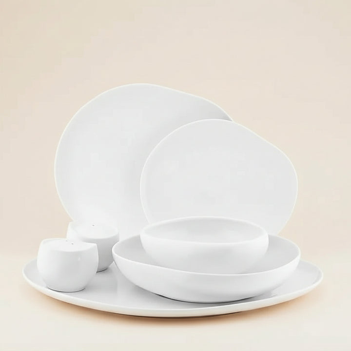 Almina Wave Spisestel m/Organiske Former – 27 Dele - Hvid