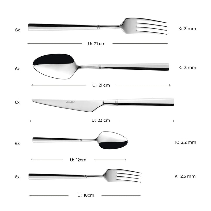 Karaca Emsan Penta 30 Dele Bestiksæt – 6 Personer - 18/10 rustfrit stål