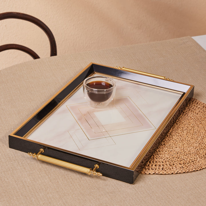 Karaca Aster Rektangulær Serveringsbakke – 49x29 cm - Hvid/Sort