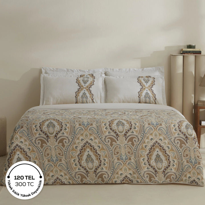 Karaca Home Lemy 100 % bomuld dobbeltdyne-sengesæt – Beige