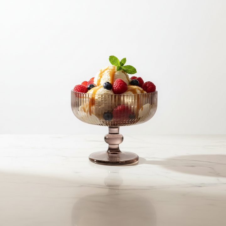 Almina - Rillet dessertglas på fod - 6 stk. | Antracit