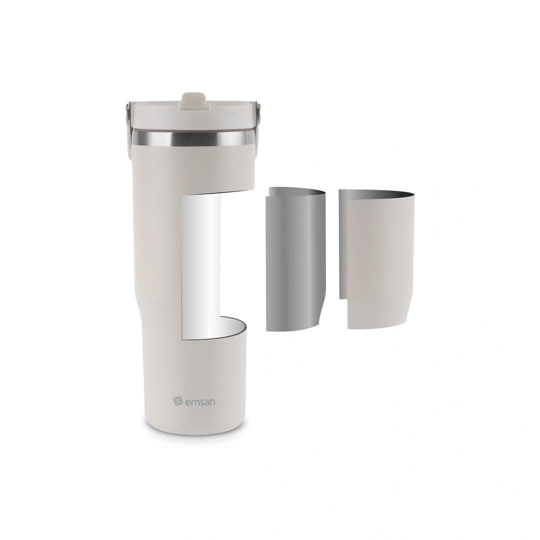 Emsan - Star Ice Termokande med sugerør - 900 ml | cremefarvet