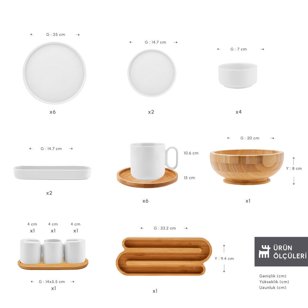 Karaca Forever Bone Surface 32 dele 6-personers morgenmadssæt