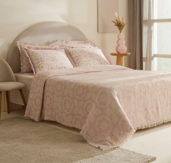 Karaca Home Shayla Pink Printet Muslin Pike-Sæt