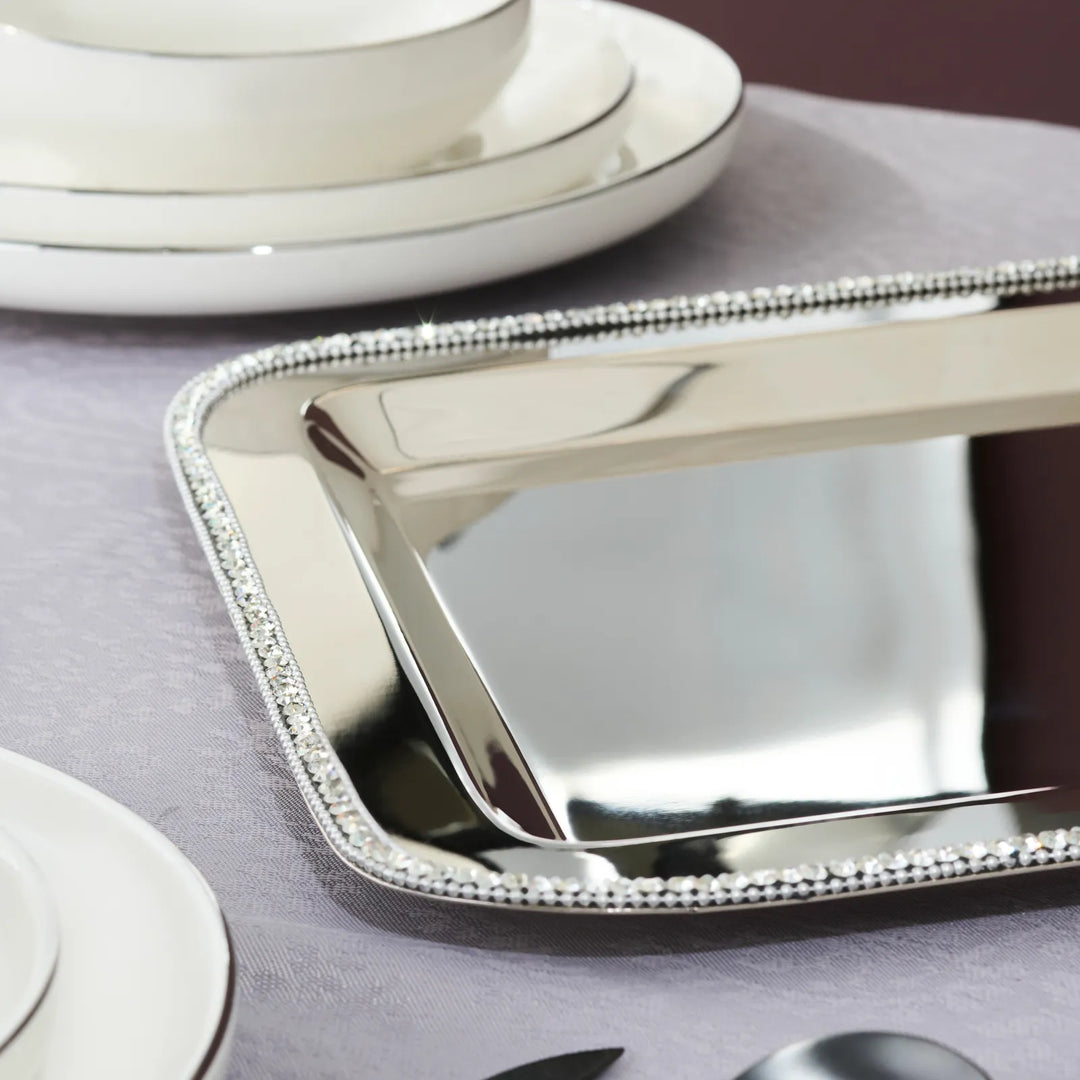 Karaca Majesty Dekorativ Rektangulær Serveringsbakke 42x30 cm – Sølv