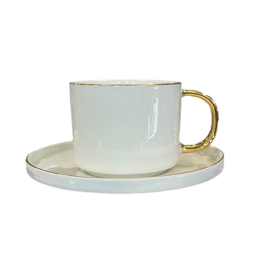 Porcelæn Kaffekopsæt 6 Pers. 12 Dele - Hvid/Guld - Junghaus
