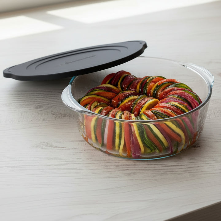 Borcam Rund Glas Ovnform m/Låg 2200 ml - Sort