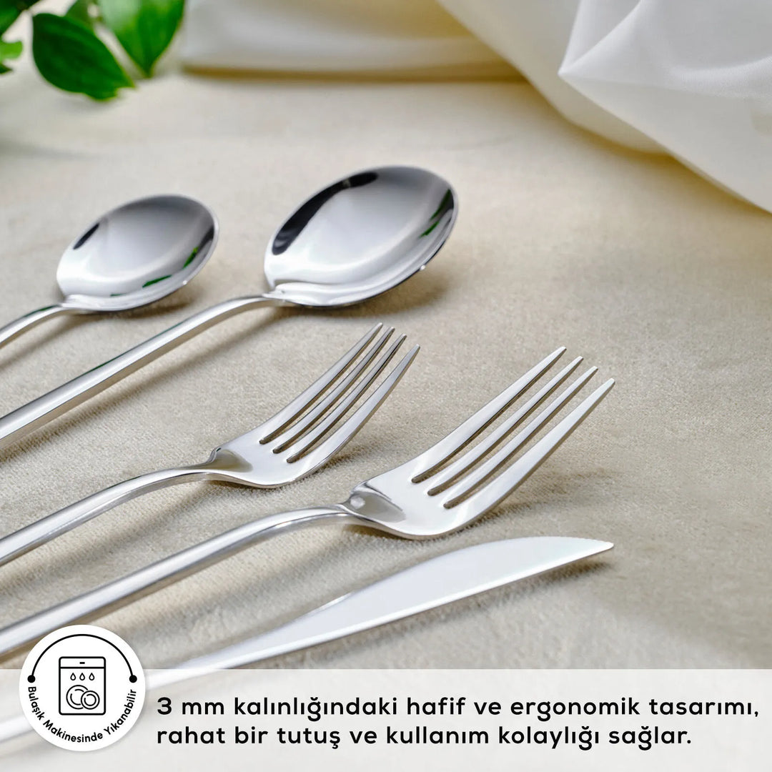 Karaca Orion Sølv 30 Dele Bestiksæt – 6 Personer - Rustfrit Stål