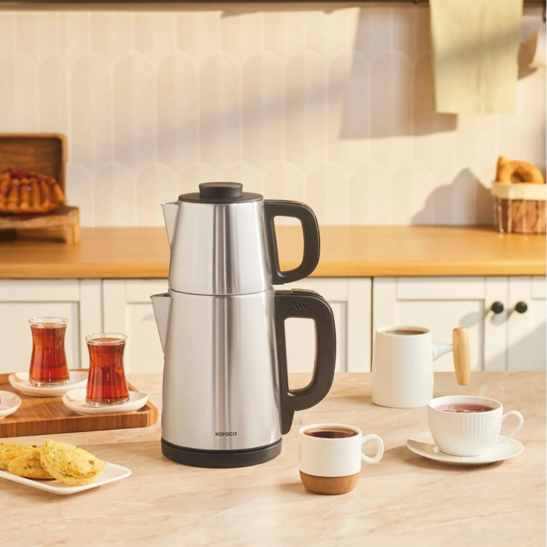 Karaca Tea Break 2 i 1 Elkedel & Tekoger, Rustfrit Stål – Inox Sort