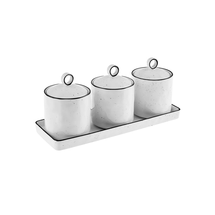 Karaca Lina Line Krydderisæt m/Holder – 7 dele - Porcelæn - Hvid/Sort - 375 ml