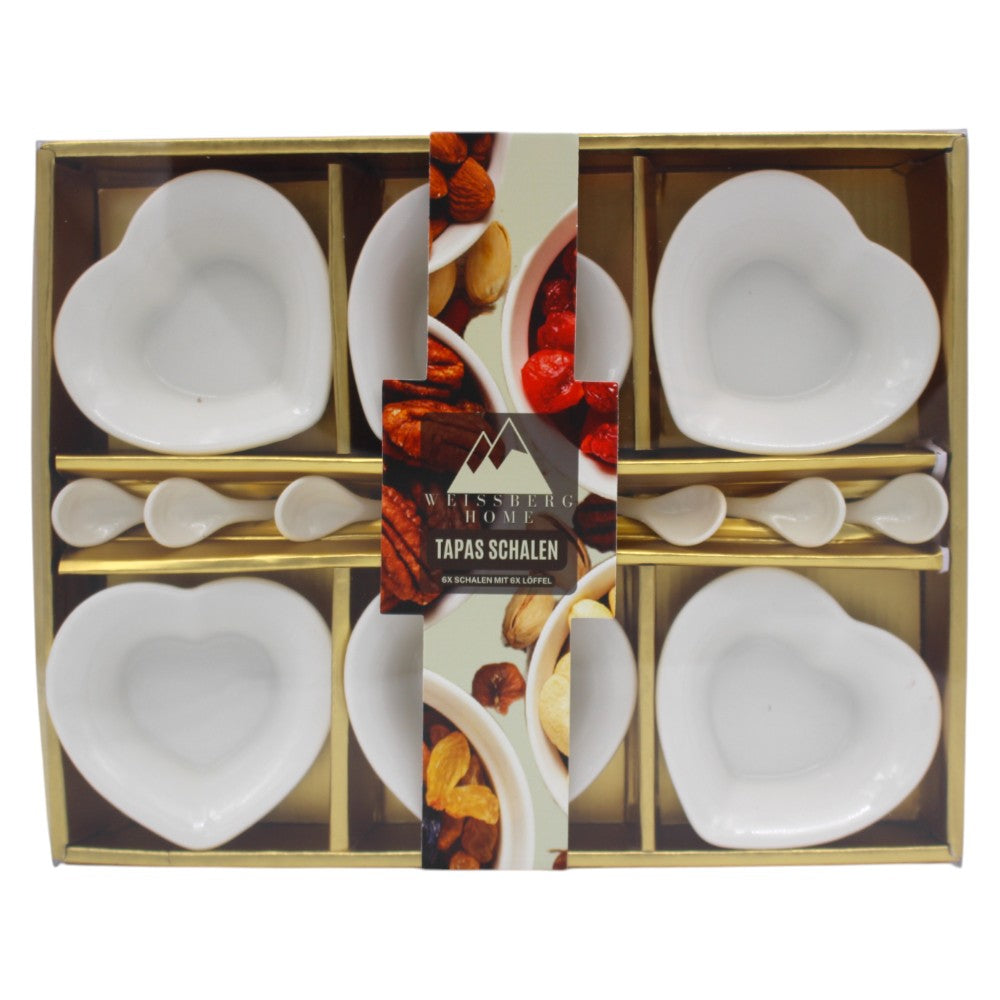 Kaya Hjerteformet Tapassæt 12 dele - Porcelæn