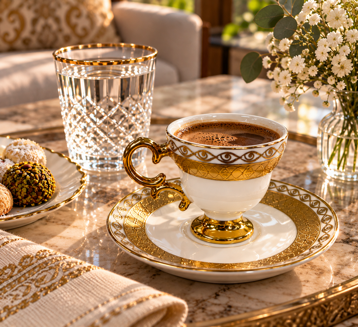Karaca Hürrem - Espressosæt - til 6 Pers. 90 ml i Hvid/Guld