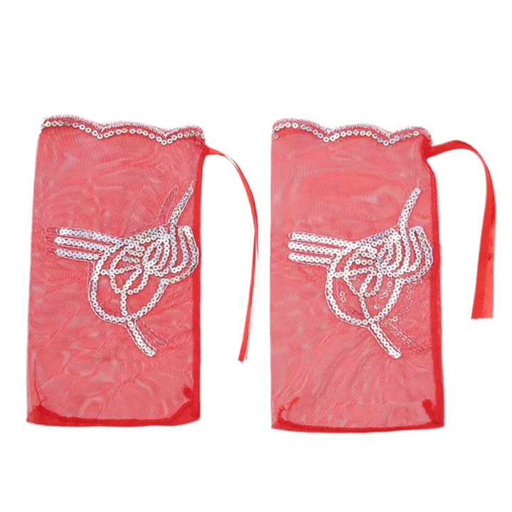 Hennafest Brudeslør og Handsker m/Pailletter - Rød eller Grøn