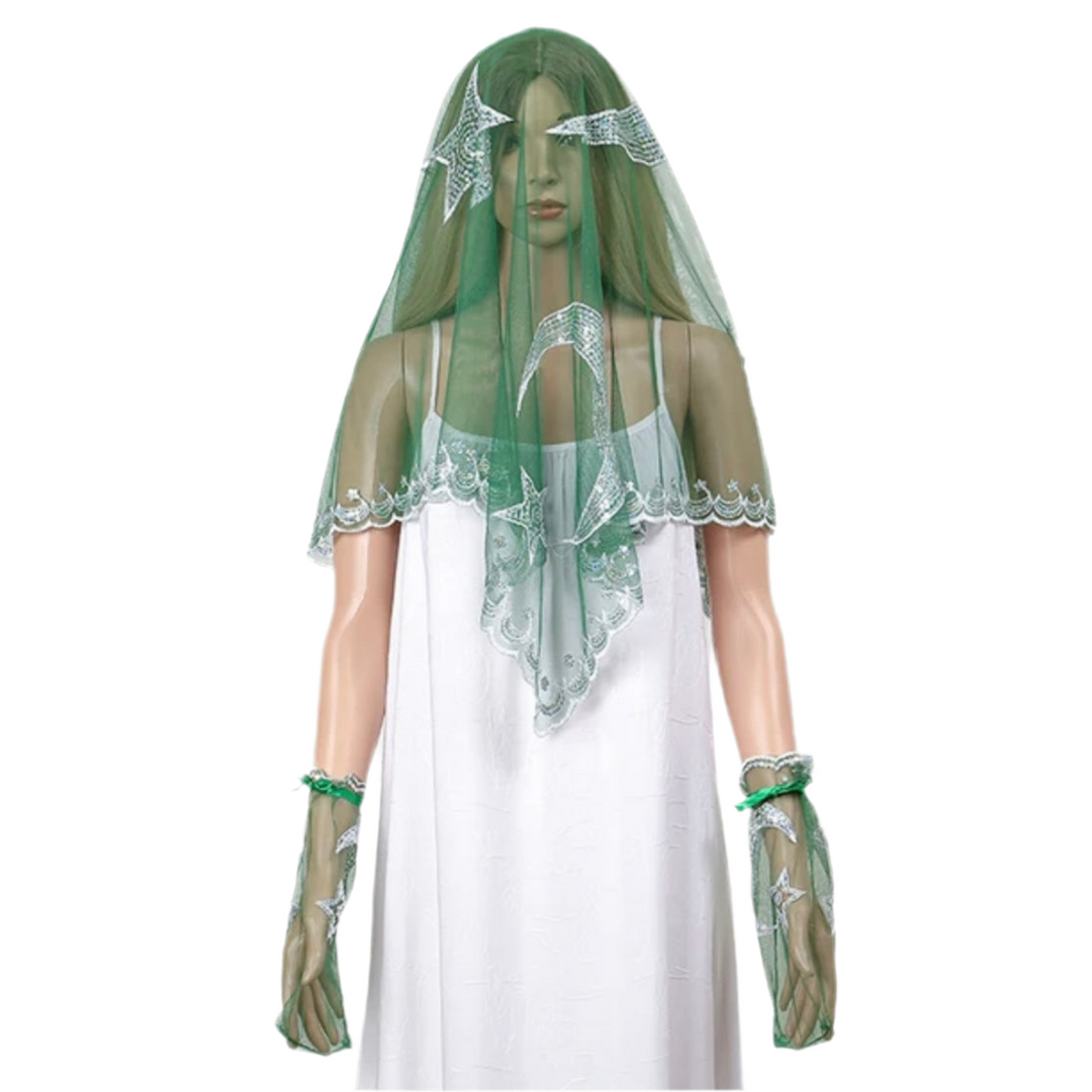 Hennafest Brudeslør og Handsker m/Pailletter - Rød eller Grøn