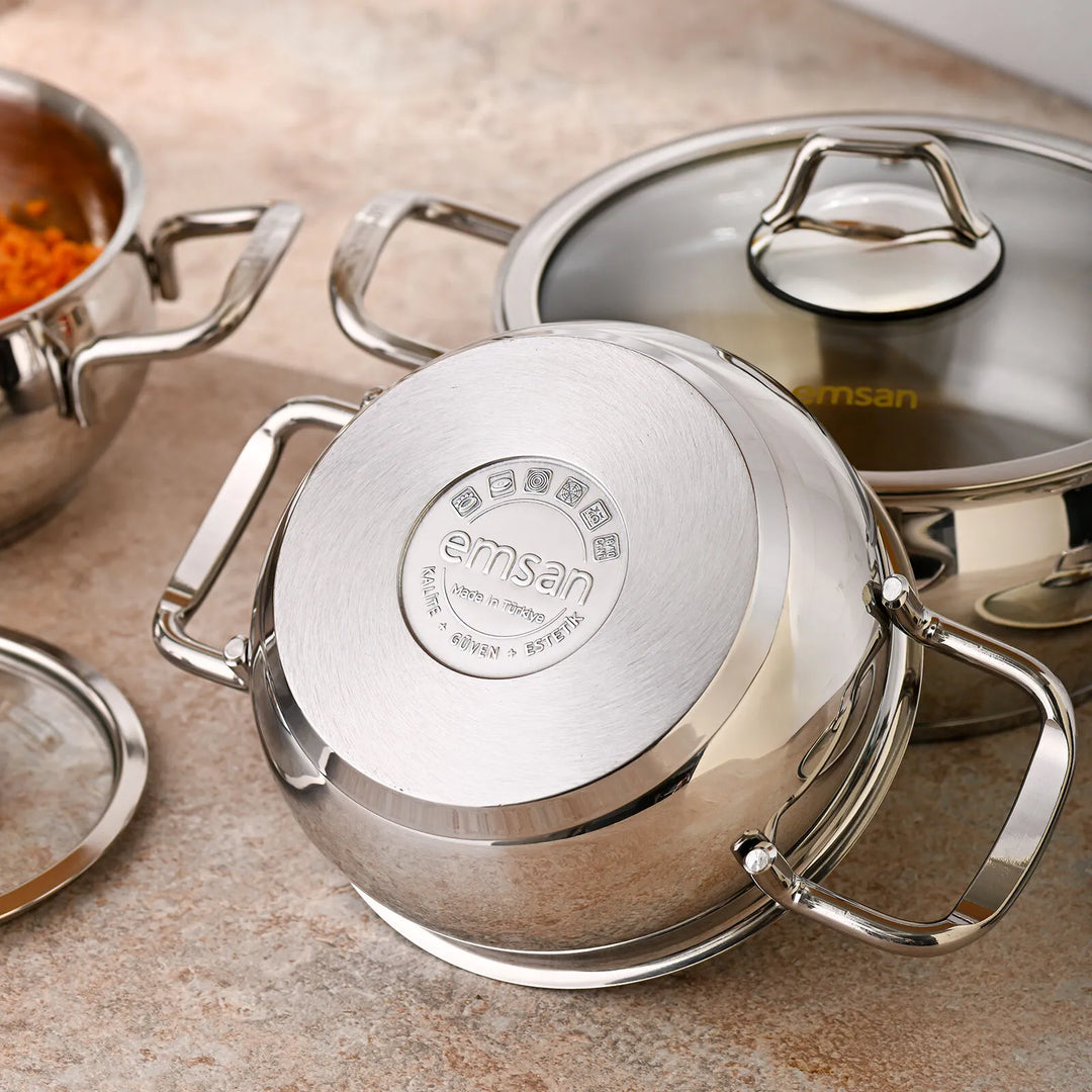 Karaca Emsan Cemre – 8 dele Induktionskompatibelt Grydesæt i Rustfrit Stål