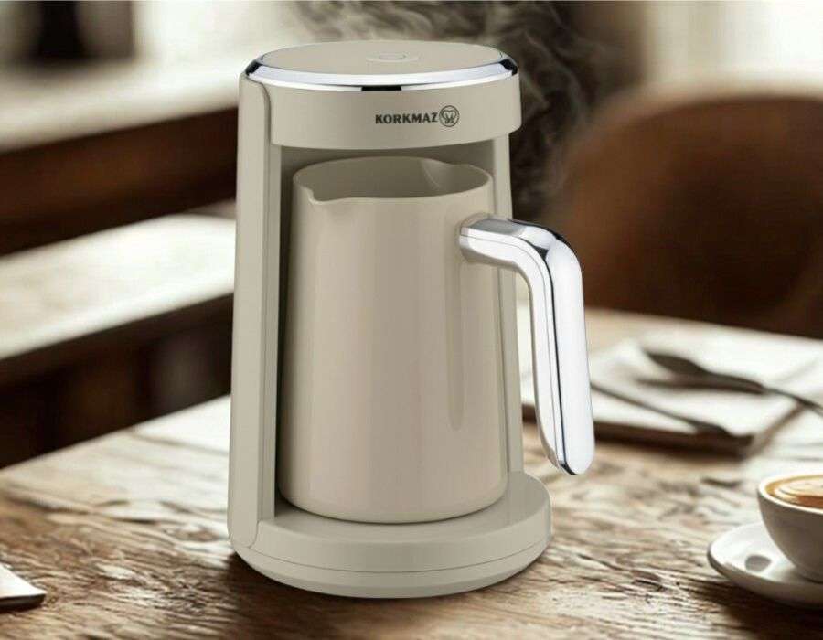 Korkmaz Keyif Türk Elektrisk Tyrkisk Kaffemaskine 480W - Beige/Sølv