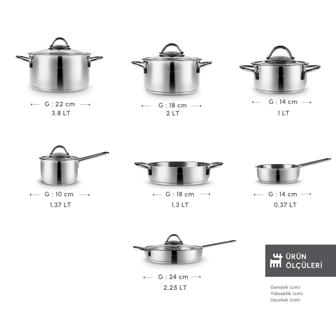 Karaca Ada Induktionsbund 12 Dele Grydesæt i Rustfrit Stål V2