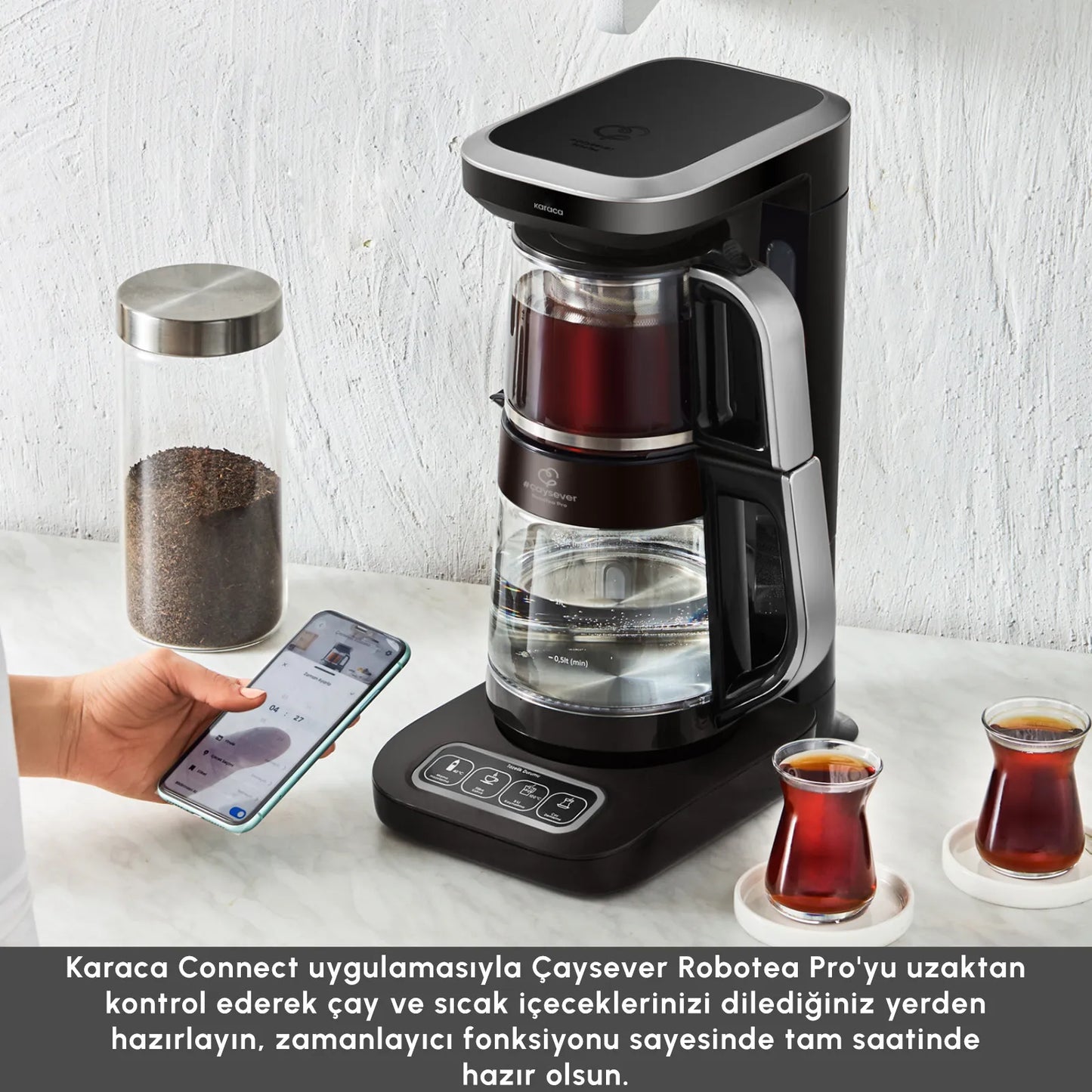 Karaca Çaysever Robotea Pro Connect 4-i-1 Talende Glaste­maskine – Sølv