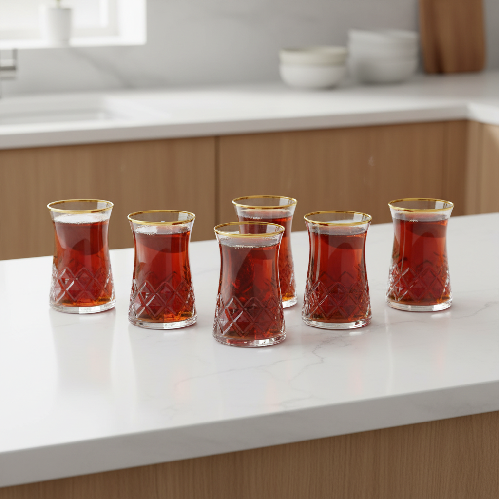 Pasabahce Golden Touch Timeless Teglassæt – 6 stk. | 160 ml – Klar med guldkant