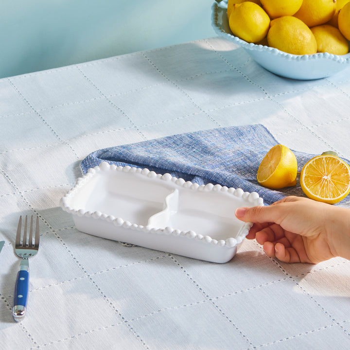Karaca - Perla Melamin - Inddelt Nødde/Snackskål - Rektangulær - 23 cm - Hvid