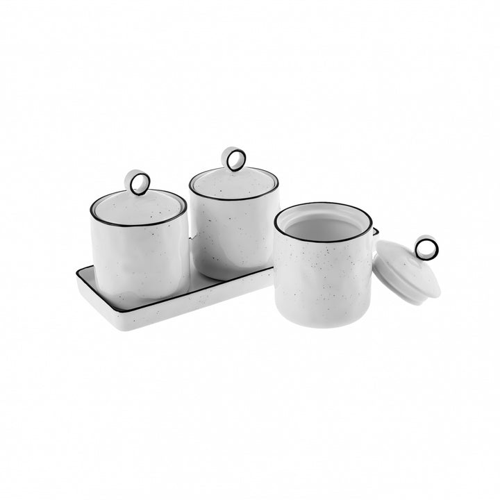 Karaca Lina Line Krydderisæt m/Holder – 7 dele - Porcelæn - Hvid/Sort - 375 ml