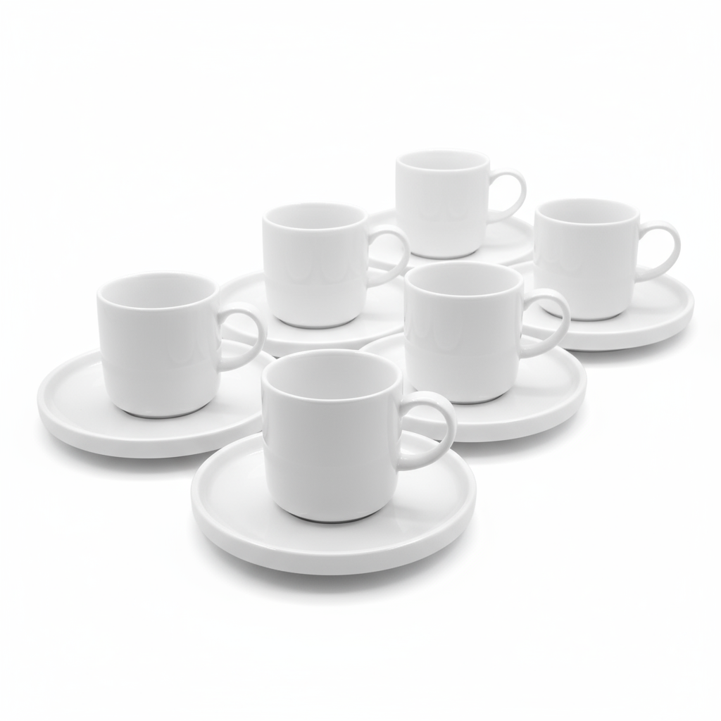Porcelæn Hvid Espressosæt 12 dele - 100 ml - Almina
