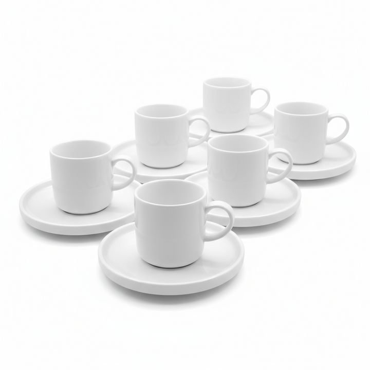 Porcelæn Hvid Espressosæt 12 dele - 100 ml - Almina