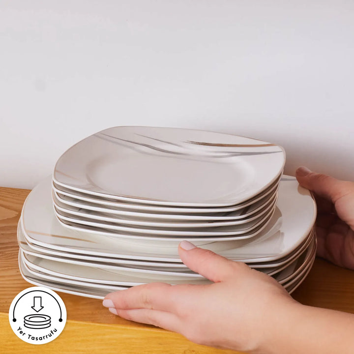 Karaca Square Bone Bera – 24 dele Middagsservice til 6 personer