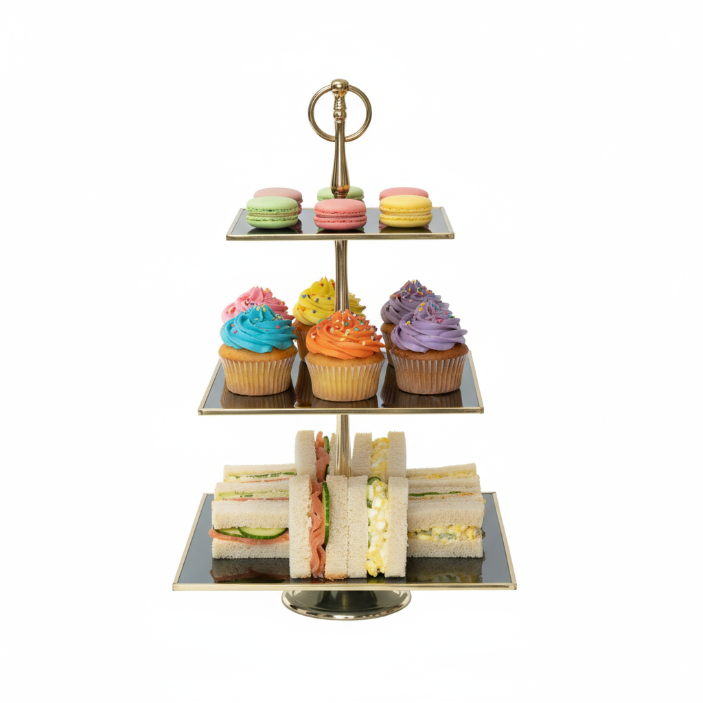 Karaca Line Dekorativ Kageopsats 3 Etager 25 cm – Guld & Antracit