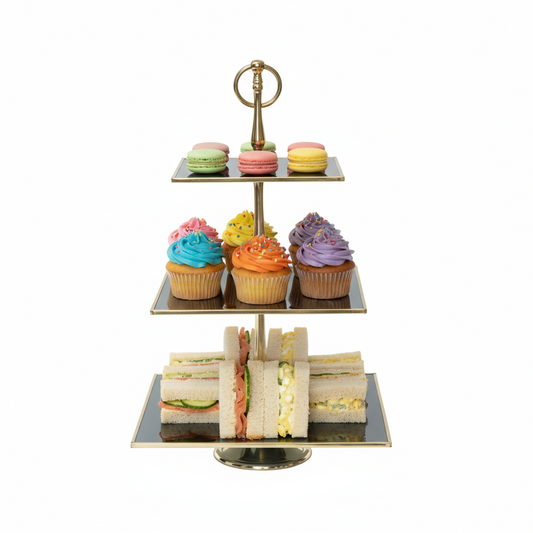 Karaca Line Dekorativ Kageopsats 3 Etager 25 cm – Guld & Antracit