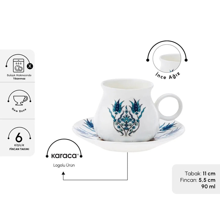 Karaca Bursa Espressosæt – 6 Personer (90 ml)