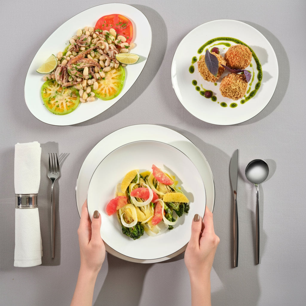 Karaca Fine Pearl Extra Chanak Middagssæt | 55 dele | 12 personer | Sølv