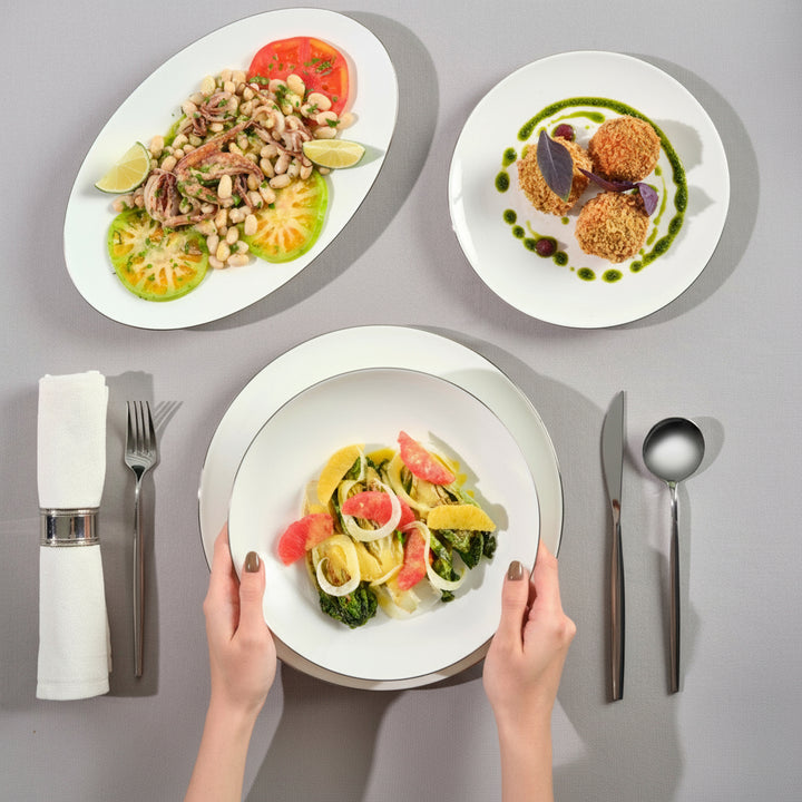 Karaca Fine Pearl Extra Chanak Middagssæt | 55 dele | 12 personer | Sølv