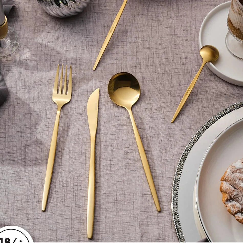 Karaca Orion Mat Gold 60-delt bestiksæt – 18/10 rustfrit stål 12 Personers