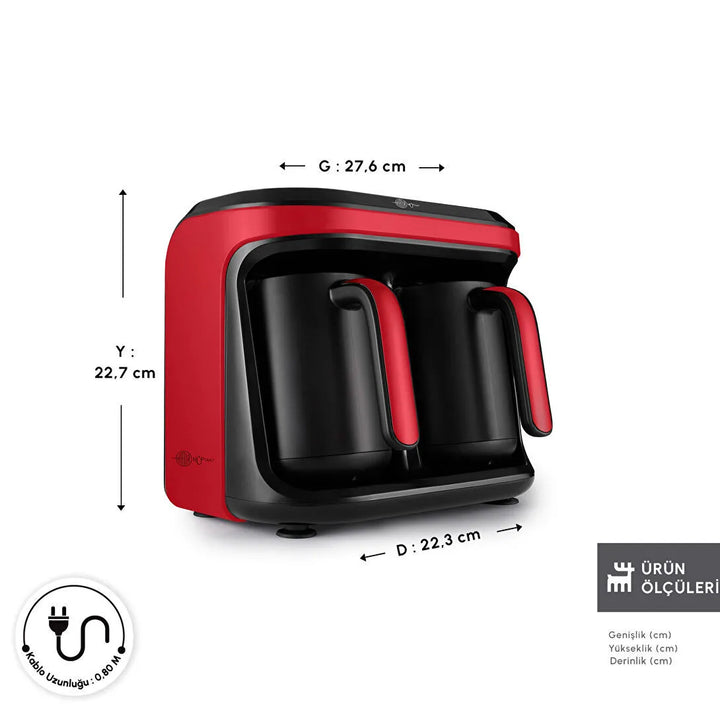 Karaca Hatır Hüp Duet Flavour – Dobbelt Tyrkisk Kaffemaskine (10 Kopper) – Rød