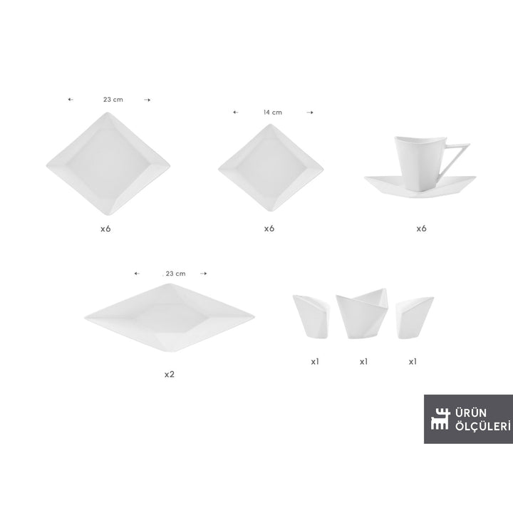 Karaca Forever Bone Origami Morgenmadssæt 26 dele 6-personer