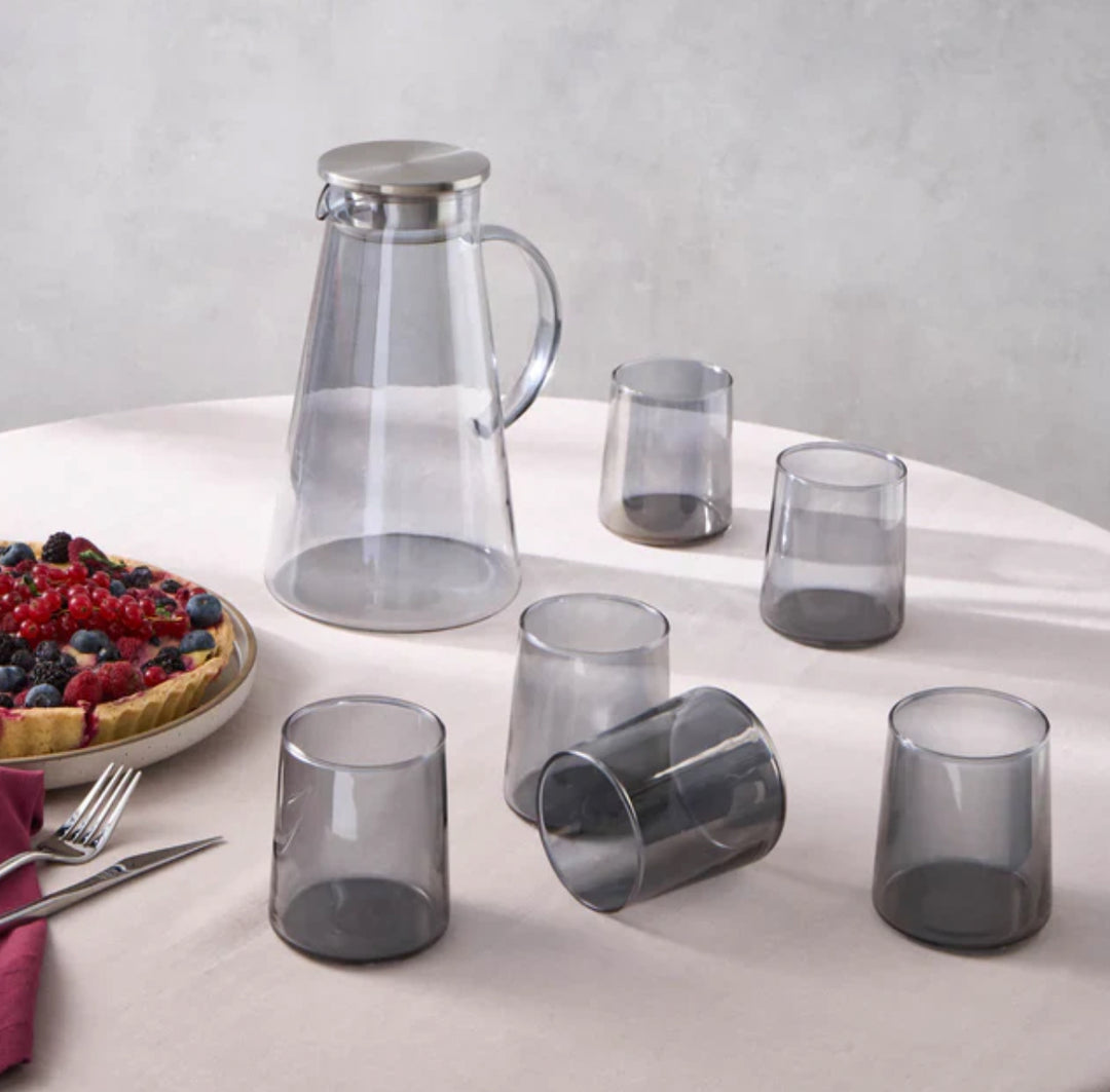 Karaca Serene 7-dele tumbler-glas sæt – Antrasit