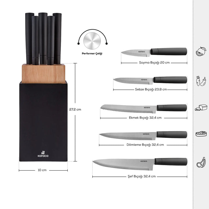 Karaca Viego Knivsæt – 6 dele – Sort