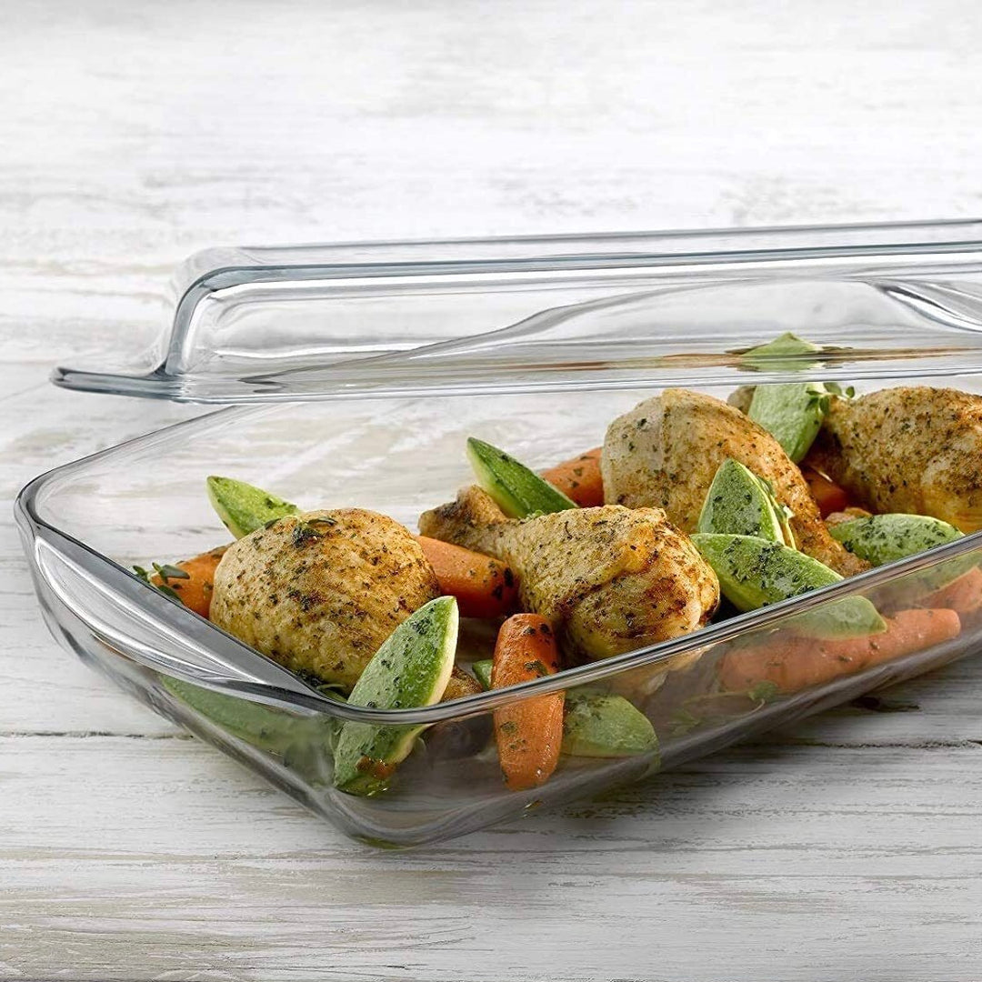 Ovnfast Rektangulær Glasfad m/Glaslåg 1,95 L. - Borcam