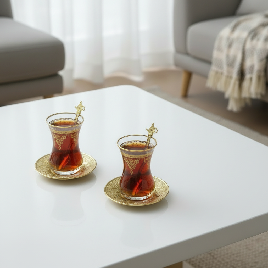 Dalgic 718/2A Tesæt i Guld | 18 dele | Glas/Metal