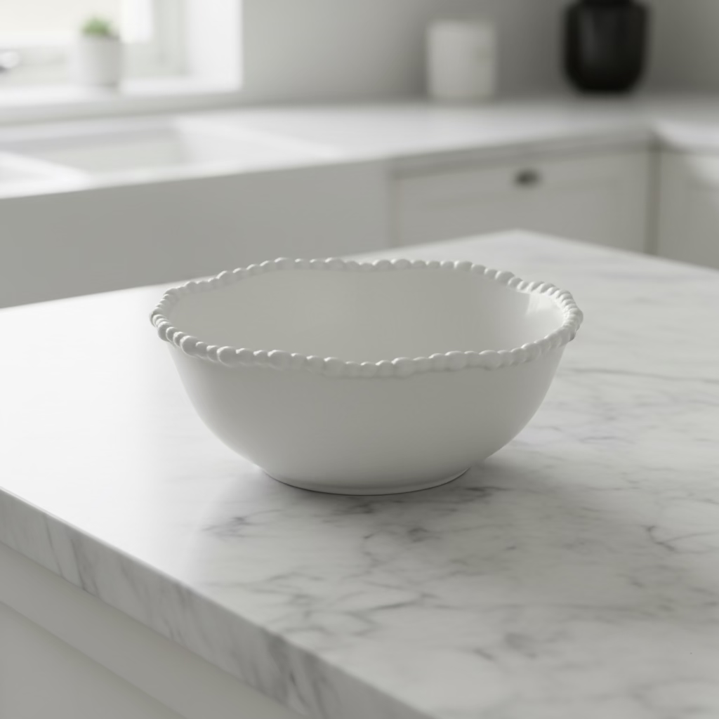 Almina Pearly porcelæn serveringsskål (22 cm) - Råhvid