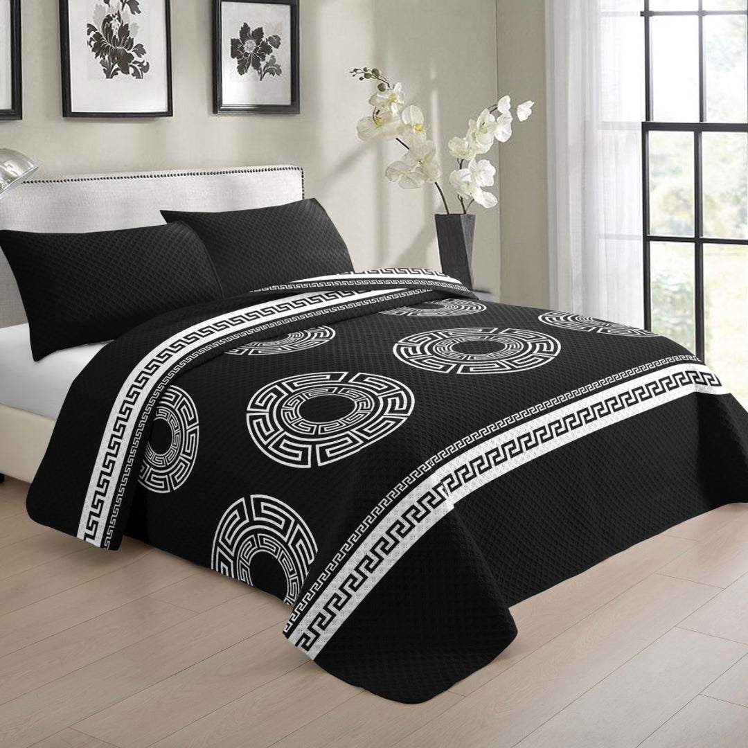 Zellerfeld Sengetæppe Sæt 3 Dele | 220x240 cm | Marineblå/Sort/Hvid