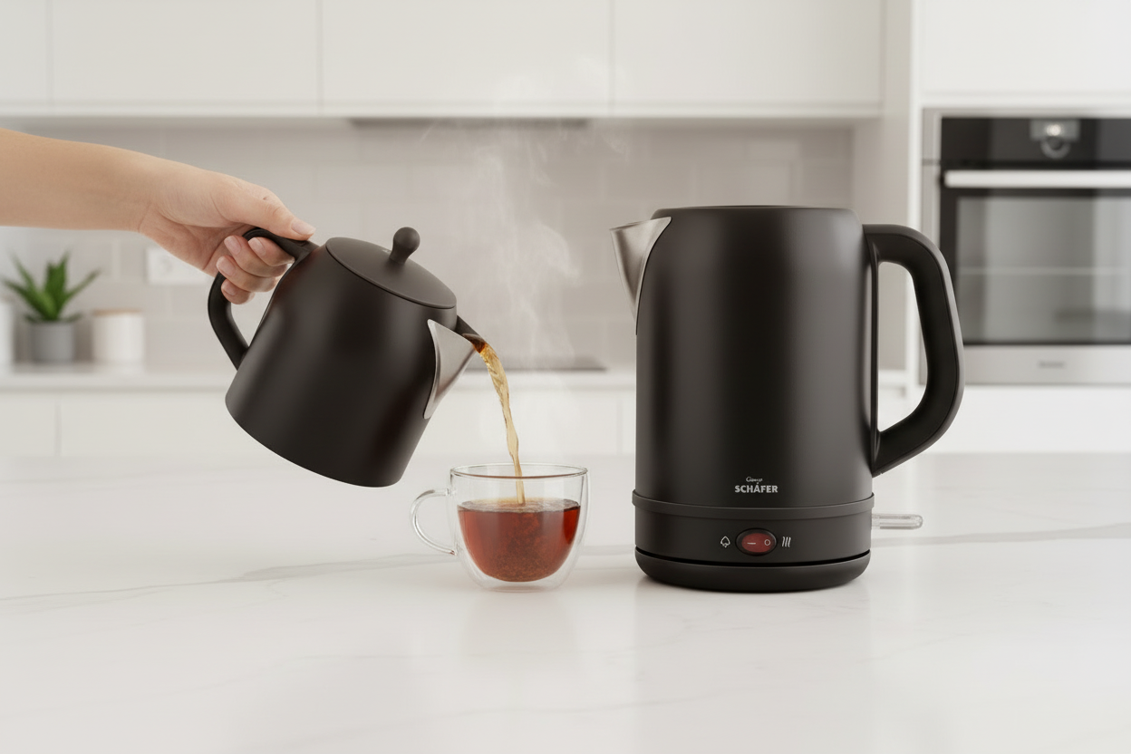 Schäfer Mila 2-i-1 Elektrisk Tekedel (1 L) & Vandkoger (1,7 L) – Rustfrit Stål (2200W) - Sort