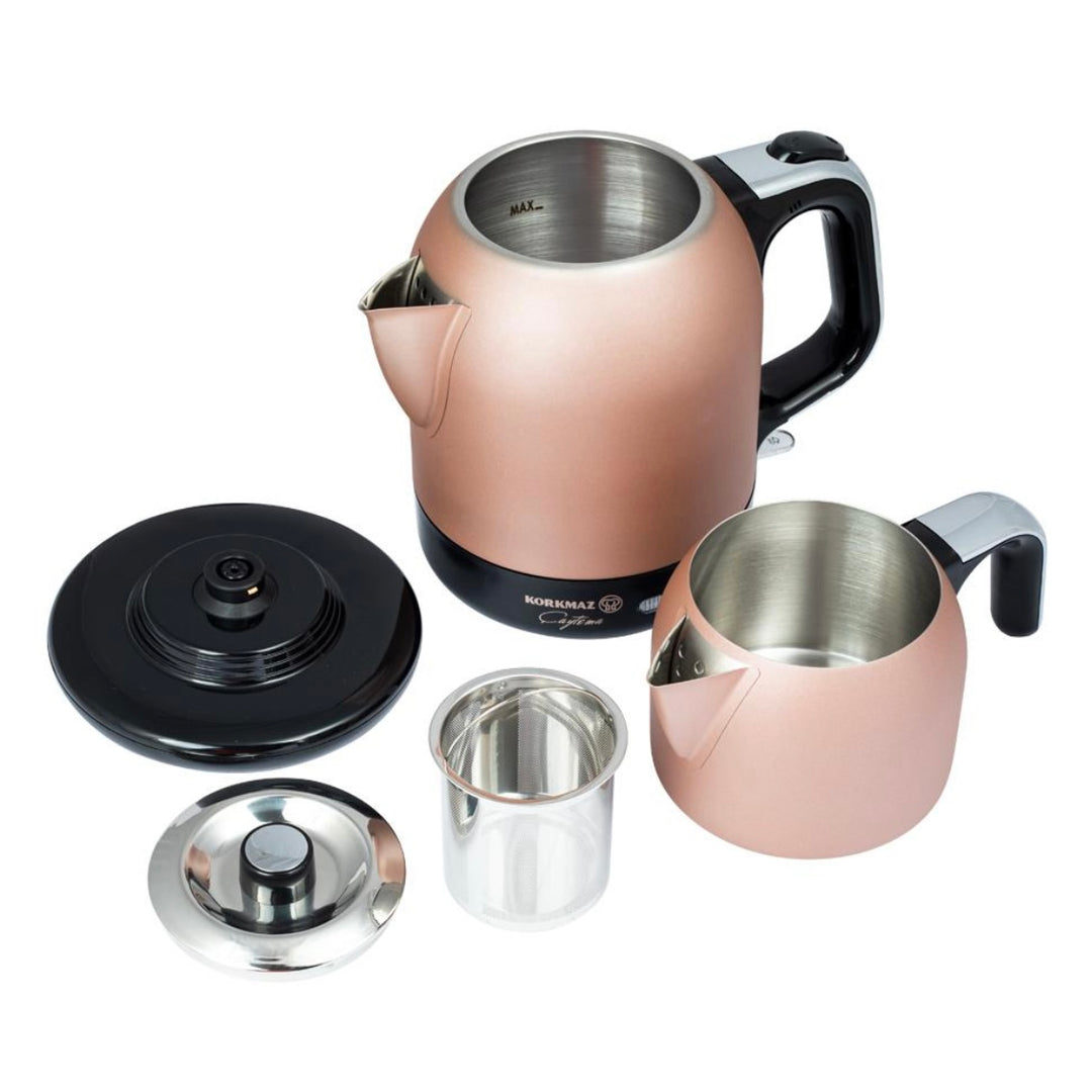 Korkmaz - Caytema Elektrisk Tekandesæt - (1,2 L + 1,7 L) | Rosa/sort | 1600W
