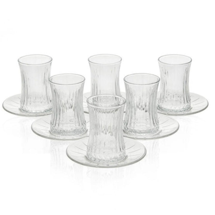 Pasabahce Elysia Tesæt – 12 dele (6 teglas + 6 underkopper)